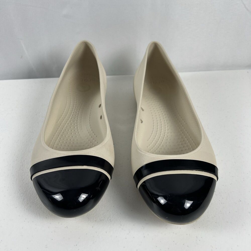Women’s CROCS CAP TOE Flats - Shoe Size 8 White & Black dress crocs comfort